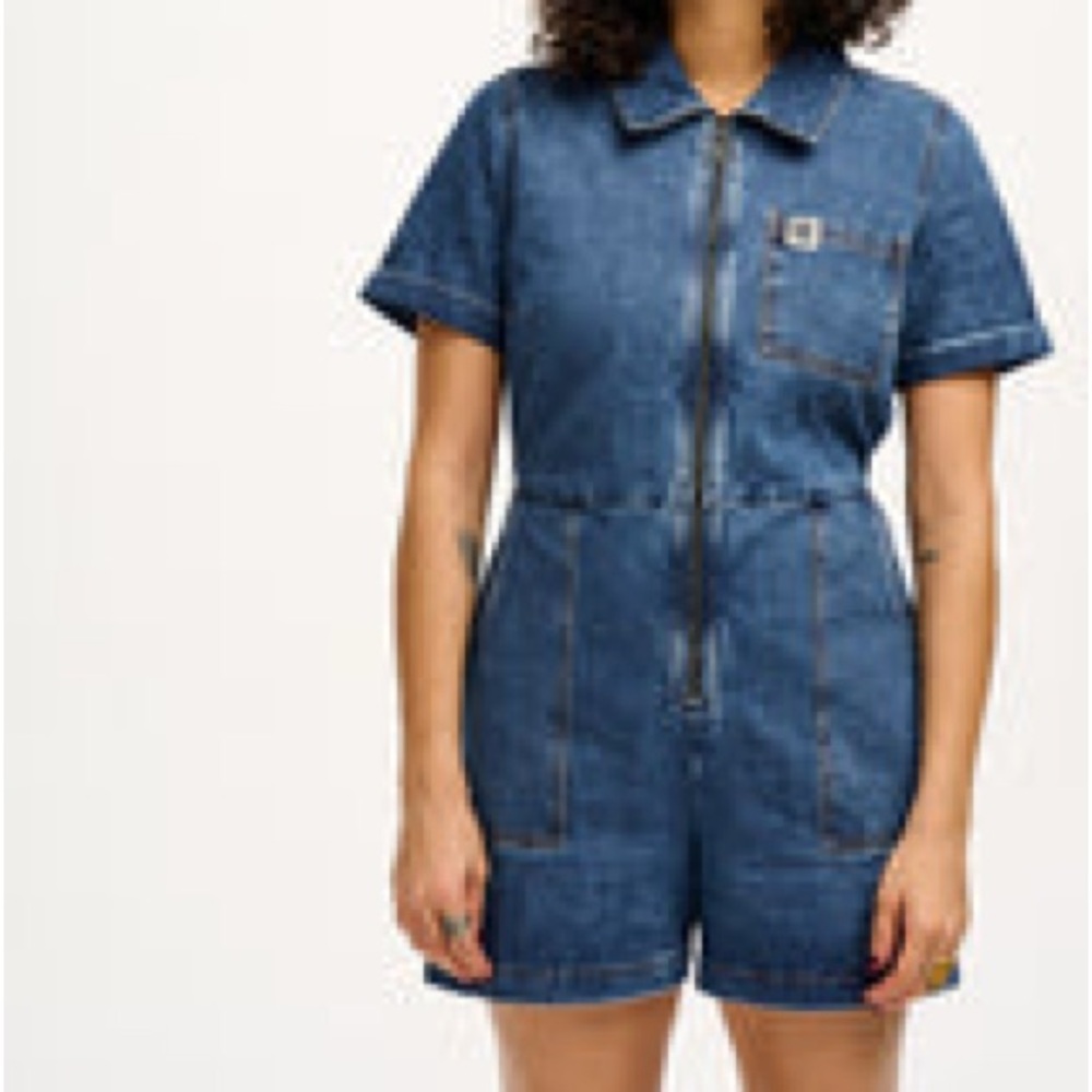 Riley Playsuit: ORGANIC DENIM - Mid Wash Blue - Mid Wash Blue / UK 24